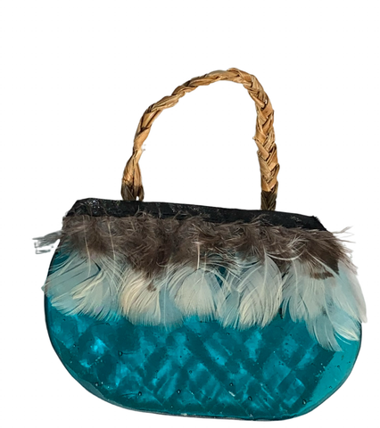 Unique Turquoise and White Feather Glass Kete