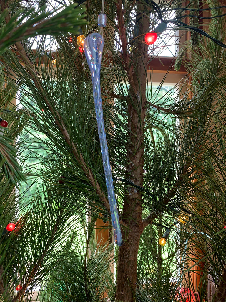 Christmas Icicle Decoration - Clear, white and light blue twist