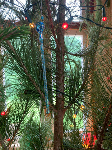 Christmas Icicle Decoration - Clear and blue twist